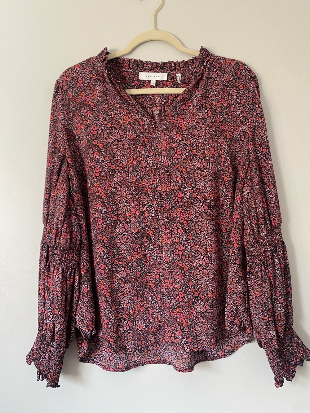 Lark & Ro Floral Ruffle Neck Blouse, Size 16